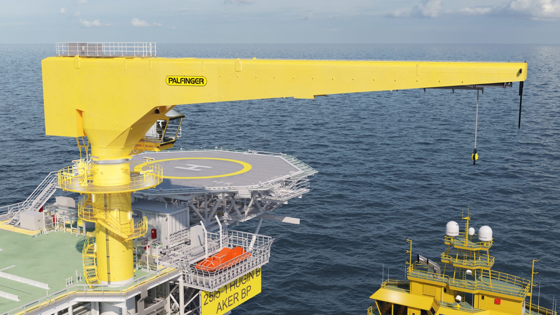 Big yellow crane mounted on an offshore platform