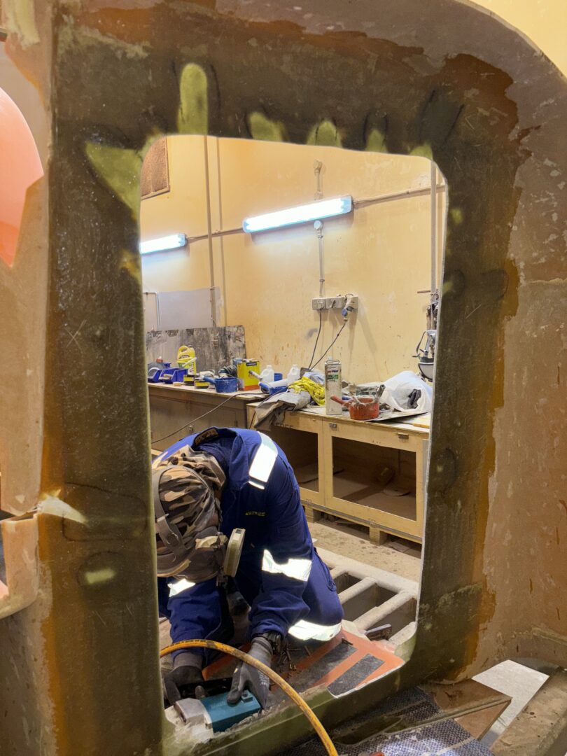 Picture showing the repair done on a lifeboat